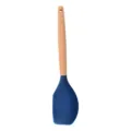Spatola da cucina in silicone con manico in legno, testa blu scuro, utensile resistente. - Leccapentole