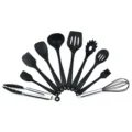 Schwarzes Silikon Küchenhelfer Set 11 Stk. Kochgeschirr Antihaft Backen Kochutensilien - 10-teiliges Set / Schwarz