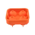 4-cavity silicone round ice ball mold for home kitchen bar use, flexible ice cube tray make spheres. - Orange