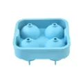 Silicone 4-hole round ice ball mold, flexible spherical ice cube tray for home whiskey bar. - Blue