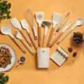 Silicone kitchen utensils set with wooden handle 13 pieces cooking tools for home use - Skimmer Wooden Handle 13-Piece Set