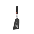 Silicone cooking spatula with non-stick design, black handle and stainless steel neck. - Long Perforated Spatula