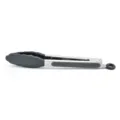Stainless steel silicone food tongs 9-inch kitchen BBQ tool with heat-resistant grey tips. - Dark Gray