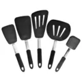 Silicone kitchen spatula set non-stick cooking turner kitchen tools black 5 pieces set - 5-Piece Set B