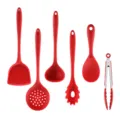 Set 6 utensili da cucina in silicone resistenti al calore per cucinare con spatola e mestolo - Set da 6 Pezzi / Rosso