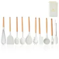 Juego de utensilios de cocina de silicona con mangos de madera, 10 piezas antiadherente - Cubo de Almacenamiento Cuadrado Juego de 11 Piezas Estilo Uno
