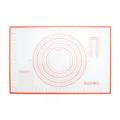 Non-stick silicone baking mat with measurement markings and conversion charts for dough rolling. - Red Silicone Mat