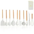 Juego de utensilios de cocina de silicona con mangos de madera antiadherentes herramientas - Cubo de Almacenamiento Cuadrado Juego de 11 Piezas Estilo Dos