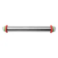 Stainless steel rolling pin with adjustable thickness rings and clear measurement scales for baking. - Rolling Pin