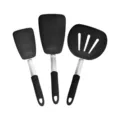 Set di tre spatole da cucina in silicone nero con manici ergonomici per cucinare. - Set da 3 Pezzi B