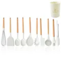 Juego de utensilios de cocina de siliciona con mangos de madera para sartenes antiadherentes. - Cubo de Almacenamiento Redondo Juego de 11 Piezas Estilo Uno