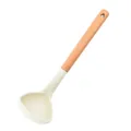 Wooden handle silicone soup ladle for kitchen cooking and household use beige color - Soup Spoon