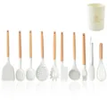 Juego de utensilios de cocina de silicona con mangos de madera, espátula antiadherente. - Cubo de Almacenamiento Redondo Juego de 11 Piezas Estilo Dos