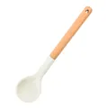 Ergonomic wooden handle silicone soup spoon with a hanging hole, modern kitchen utensil. - Solid Spoon