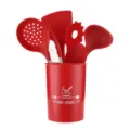 Set di utensili da cucina in silicone rosso da 6 pezzi con comodo secchiello di supporto. - Set di Utensili da Cucina / Rosso