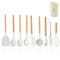 Juego de utensilios de cocina de silicona con mangos de madera, herramientas antiadherentes y bote - Cubo de Almacenamiento Redondo Juego de 10 Piezas Estilo Cuatro