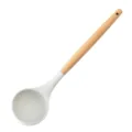 Cucharón de sopa de silicona ergonómico con mango de madera, útil herramienta de cocina. - Cuchara de Sopa
