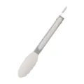 Stainless steel kitchen tongs with grey silicone tips for cooking, baking and serving food. - Food Clip