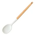 Cuchara de cocina de silicona con mango de madera para sartén antiadherente blanca - Cuchara Sólida