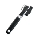 Abrelatas manual de acero inoxidable con mango negro ergonómico y perilla giratoria. - Negro Plata