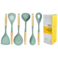 Silicone kitchen utensils set 6-piece wooden handle spatula cooking tools for home kitchen - 6-Piece Set + Color Box