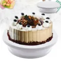 10-inch white plastic cake turntable baking stand rotating piping tool for cake decorating. - White