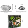 Stainless steel collapsible vegetable steamer basket with T-handle for kitchen cooking. - 9 Inch T-Handle / 9 Inch Color Box