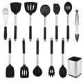 Praktisches Küchenhelfer Set aus Edelstahl und Silikon mit hitzebeständigen Kochlöffeln. - 13-Teiliges Set (Mit Farbkarton)