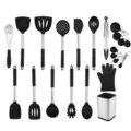 Stainless steel silicone kitchen utensil set, black heat-resistant cooking tools with holder - 16-Piece Set (With Color Box)