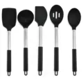 Silicone kitchen utensil set with stainless steel handle, heat resistant cooking tools. - 5-Piece Set #1 (With Color Box)