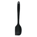 Black silicone spatula for baking and cooking, integrated design with hanging hole. - Black