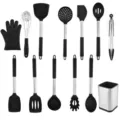 Stainless steel silicone kitchen utensil set, heat-resistant spatula, spoon and holder. - 12-Piece Set (With Color Box)