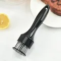 Stainless steel meat tenderizer tool with black handle and needle blades for kitchen use main view - Black