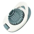 Household egg slicer with stainless steel wires and durable plastic base for kitchen. - Green & White