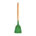Green silicone spatula with wooden handle, heat-resistant kitchen cooking tool for non-stick pans. - Turner Spatula