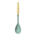 Silicone soup spoon with ergonomic wooden handle kitchen cooking utensil green variant. - Solid Spoon