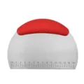 Stainless steel dough scraper with red plastic handle and built-in 14cm measurement scale. - Red