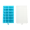 Bac à glaçons en silicone bleu 24 compartiments avec couvercle, moule à glace flexible. - 24 Grilles / Bleu ciel