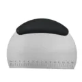 Stainless steel dough scraper with black handle and measurement scale for baking. - Black