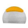 Stainless steel dough scraper with yellow plastic handle and 14cm measurement scale for baking. - Yellow