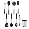 Edelstahl und Silikon Küchenutensilien Set mit Halter zum Kochen, langlebig und sicher. - 9-Teiliges Set (Mit Farbkarton)