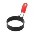 Stainless steel egg frying ring with red silicone handle for breakfast, round mold. - Red