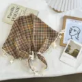 Plaid triangular headscarf for women summer stylish retro lace trim neckerchief multiuse - 105*26cm / 02#-Small Plaid