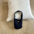 Minimalist wool felt bucket bag for women, cozy retro shoulder tote handbag for autumn and winter. - Navy Blue
