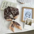 Retro brown paisley silk scarf with pearl buckle, versatile summer neckerchief and hair accessory. - 04#-Brown Paisley