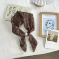 Retro brown paisley silk scarf with pearl buckle, versatile summer neck and hair accessory. - 02#-Coffee Brown Paisley