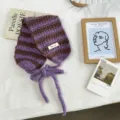 Koreanischer Stil gestreifte Plüsch-Ohrwärmer mit Bändern, kuschelige Winter-Strick-Ohrenschützer. - Lila