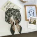 Green paisley silk scarf neckerchief for women with elegant pearl ring decoration versatile fashion - One Size / Olive Green