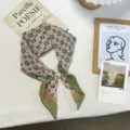 Vintage retro floral print small square scarf with elegant pearl buckle neckerchief accessory. - One Size / Green