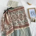 Falda chal con cordones estampada retro verde moda mujer cintura superpuesta versátil decoración - Rojo / Talla única